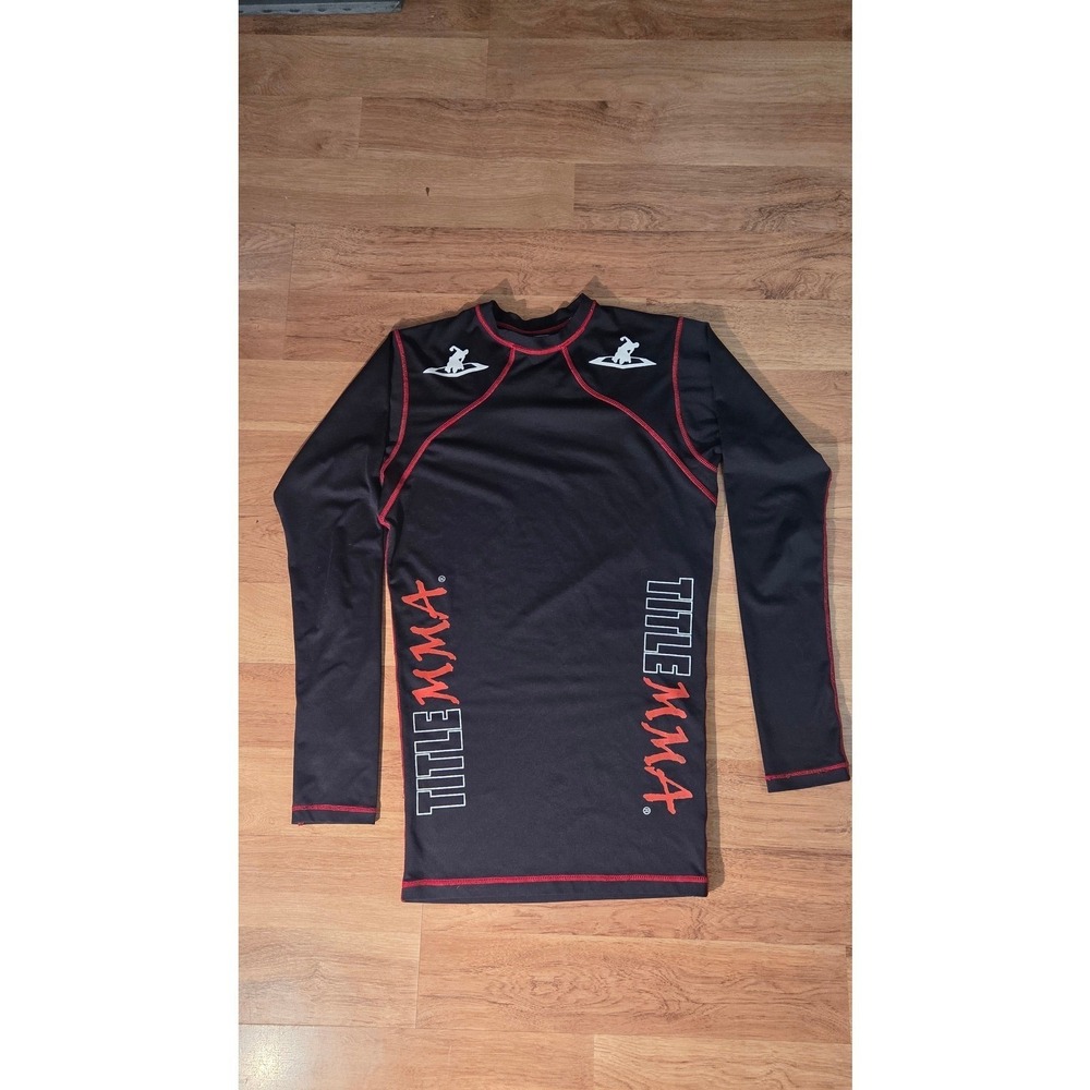 Title MMA Mens Long Sleeve Rash Guard Black Red Compression Shirt Medium